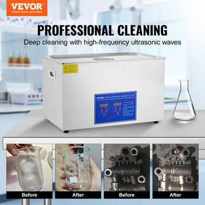 VEVOR Professional Ultrasonic Cleaner, 30 L Ultrasonic Jewelry Cleaner with Digital Timer & Heater, Stainless Steel Industrial Sonic Cleaner 40kHz for Glasses, Watches, Rings, Small Parts - JPS-100ACSBQXJX01V1 - view 2