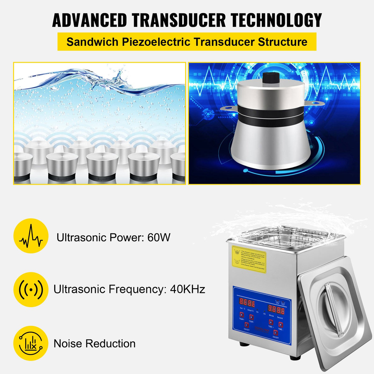 VEVOR Sonic Cleaner 2L Digital Ultrasonic Parts Cleaner with Timer 40kHz Professional 304 Stainless Steel Sonic Cleaner 110V for Jewelry Watch Glasses Diamond Eyeglass Small Parts Cleaning - JPS-10ACSBQXJ0001V1 - view 3