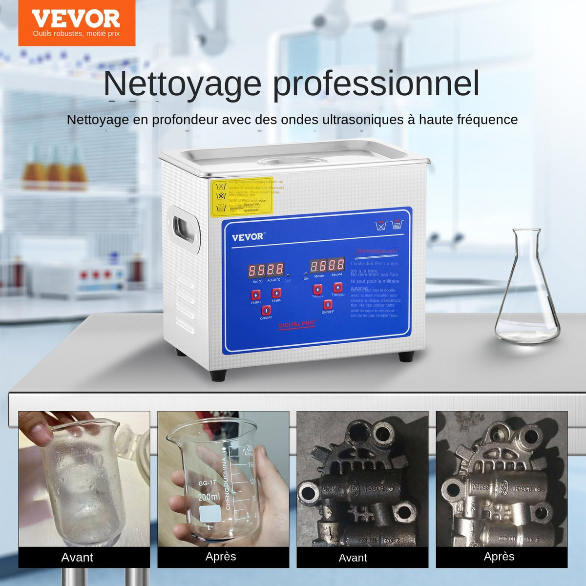 VEVOR Professional Ultrasonic Cleaner, 2.85 L Ultrasonic Jewelry Cleaner with Digital Timer & Heater, Stainless Steel Industrial Sonic Cleaner 40kHz for Glasses, Watches, Rings, Small Parts - JPS-20ACSBQXJ0001V1 - view 2