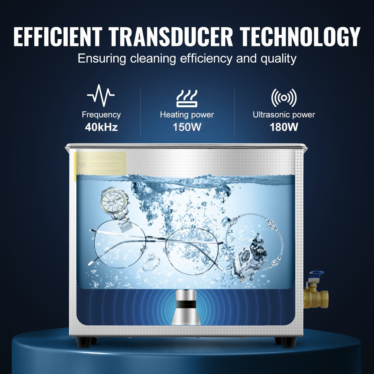Sonic Cleaner with Digital Timer & Heater, Professional Ultra Sonic Jewelry Cleaner, Stainless Steel Heated Cleaning Machine for Glasses Watch Rings Small Parts Circuit Board (6L) - JPS-30ACSBQXJ0001V1 - view 3