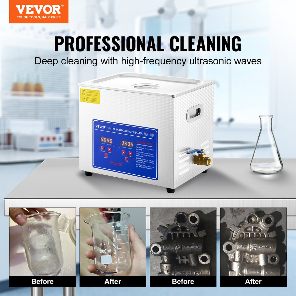 VEVOR Professional Ultrasonic Cleaner, 9.5 L Ultrasonic Jewelry Cleaner with Digital Timer & Heater, Stainless Steel Industrial Sonic Cleaner 40kHz for Glasses, Watches, Rings, Small Parts - JPS-40ACSBQXJ0001V1 - view 2