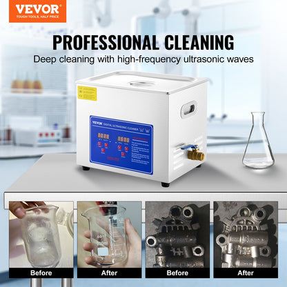 VEVOR Professional Ultrasonic Cleaner, 9.5 L Ultrasonic Jewelry Cleaner with Digital Timer & Heater, Stainless Steel Industrial Sonic Cleaner 40kHz for Glasses, Watches, Rings, Small Parts - JPS-40ACSBQXJ0001V1 - view 2