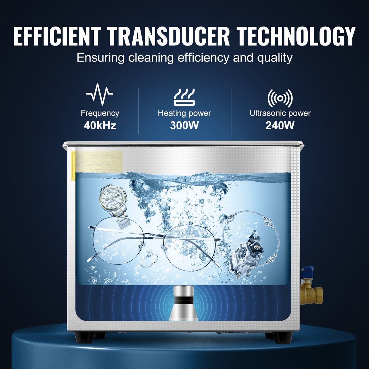 VEVOR Professional Ultrasonic Cleaner, 9.5 L Ultrasonic Jewelry Cleaner with Digital Timer & Heater, Stainless Steel Industrial Sonic Cleaner 40kHz for Glasses, Watches, Rings, Small Parts - JPS-40ACSBQXJ0001V1 - view 3