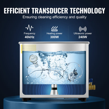 VEVOR Professional Ultrasonic Cleaner, 9.5 L Ultrasonic Jewelry Cleaner with Digital Timer & Heater, Stainless Steel Industrial Sonic Cleaner 40kHz for Glasses, Watches, Rings, Small Parts - JPS-40ACSBQXJ0001V1 - view 3