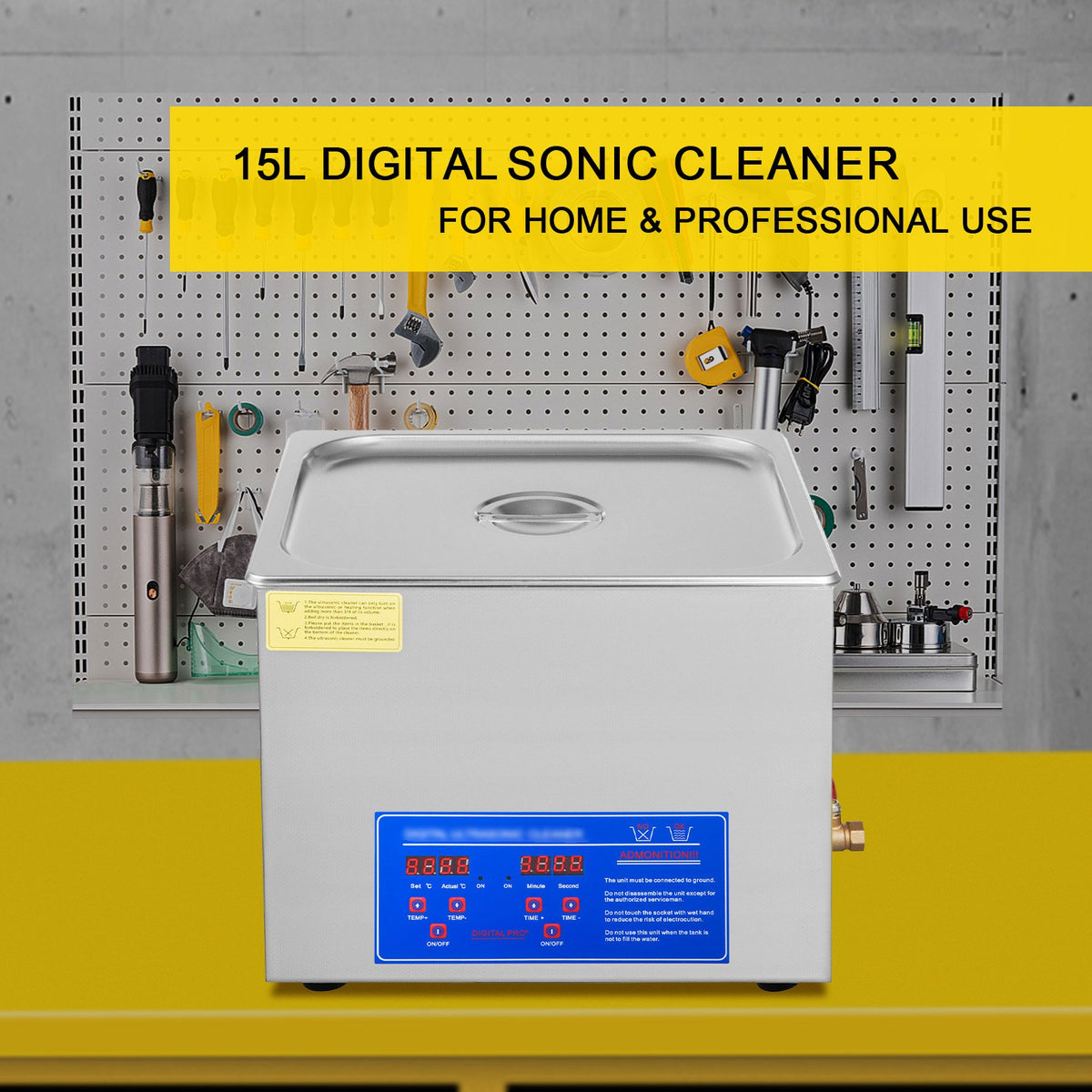 VEVOR 15L Ultrasonic Cleaner with Digital Timer&Heater Professional Ultrasonic Cleaner 40kHz Advanced Ultrasonic Cleaner 110V for Wrench Screwdriver Repairing Tools Industrial Parts Mental Cleaning - JPS-60ACSBQXJ0001V1 - view 2