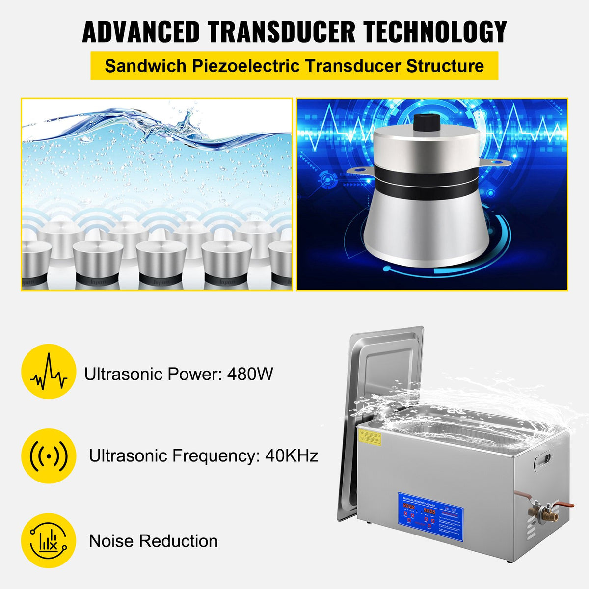 VEVOR 22L Industrial Ultrasonic Cleaner with Digital Timer&Heater 40kHz Professional Ultrasonic Cleaner 110V with Excellent Cleaning Effect for Wrench Tools Industrial Parts Mental Apparatus - JPS-80ACSBQXJ0001V1 - view 3