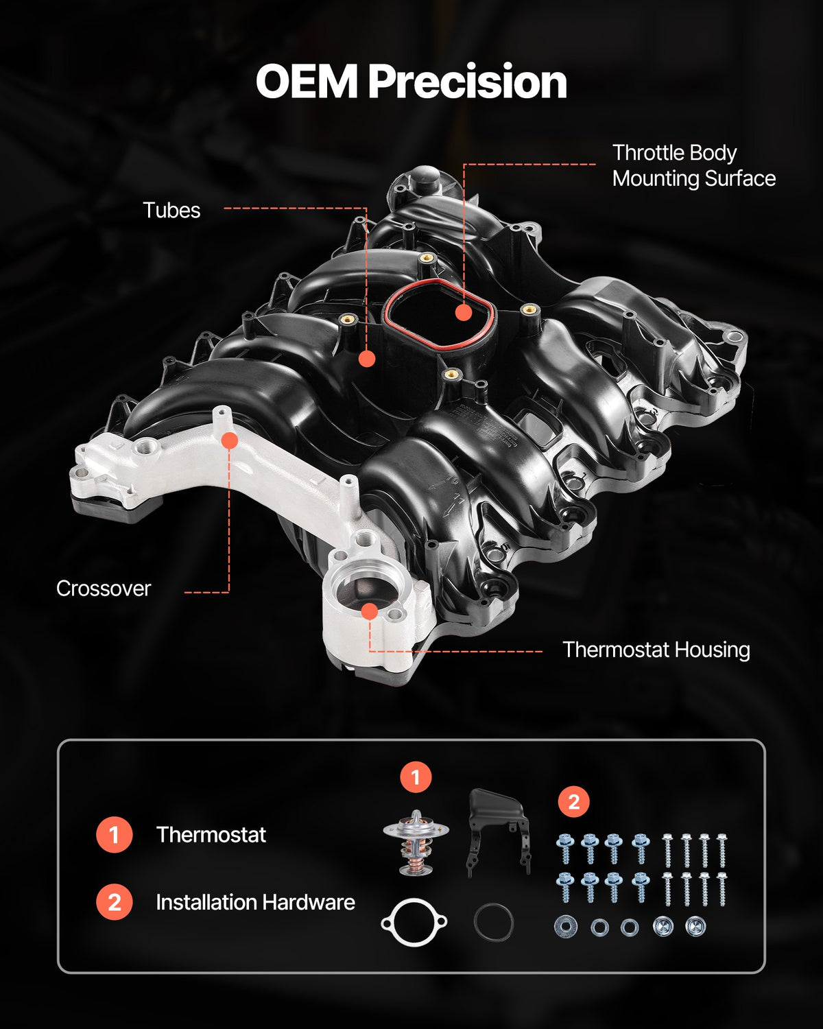 VEVOR Intake Manifold, with Gasket, Engine Intake Manifold Assembly Compatible with 2001-2011 Crown Victoria, Replace 615-175, 1L2Z-9424-EF, 1W7Z-9424-AB, 3W7Z-9424-AA,