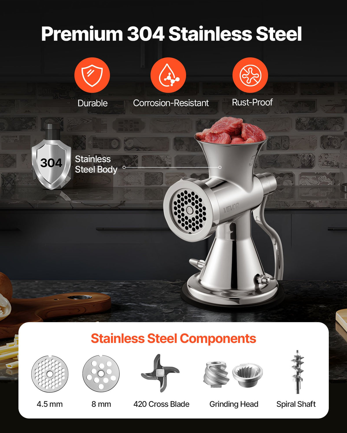 VEVOR Meat Grinder Manual 304 Stainless Steel Hand Operated Meat Grinder Multifunctional Crank Sausage Maker Coffee Powder Grinder for Household for Beef Chicken Pepper Mushroom Co - JRJBXGJRJ5DXP0001V0 - view 3