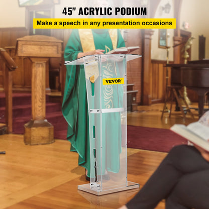 VEVOR Acrylic Podium 45\" Tall Plexiglass Podium 26.8\"x15\" Table Acrylic Pulpits for Churches with 8 mm Thick Acrylic Board Acrylic Podiums and Lecterns Design for Lecture Recita - JTYKLYJT45C000001V0 - view 2