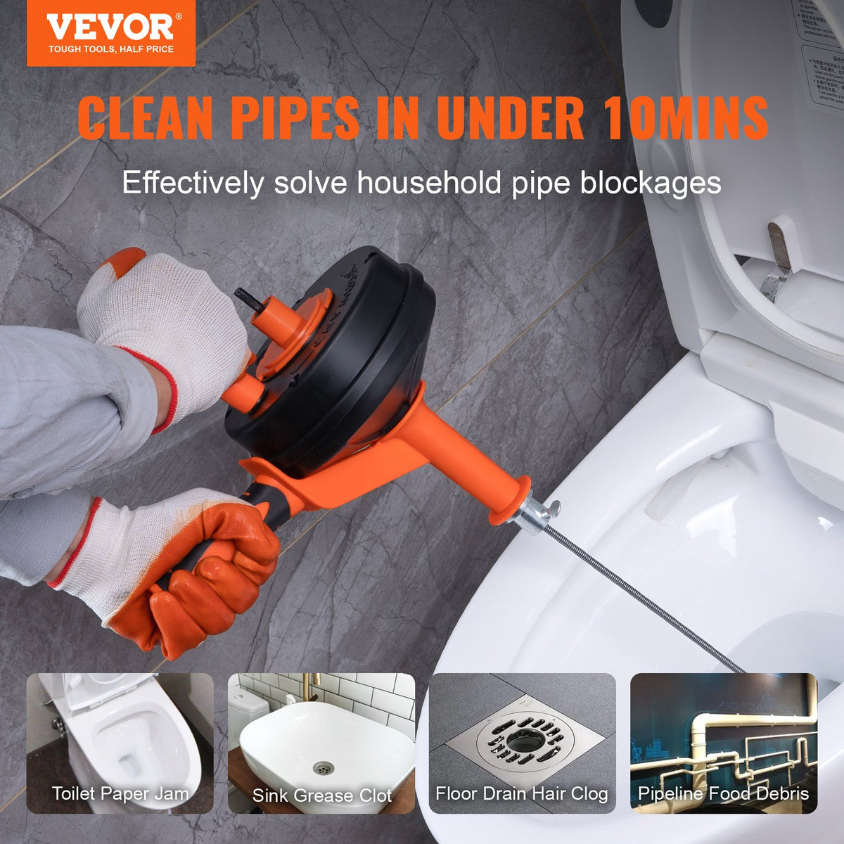 VEVOR Handheld Drain Cleaner Machine - Select Your Configuration - JXKSC25FT14INJ1BPV0 - view 2