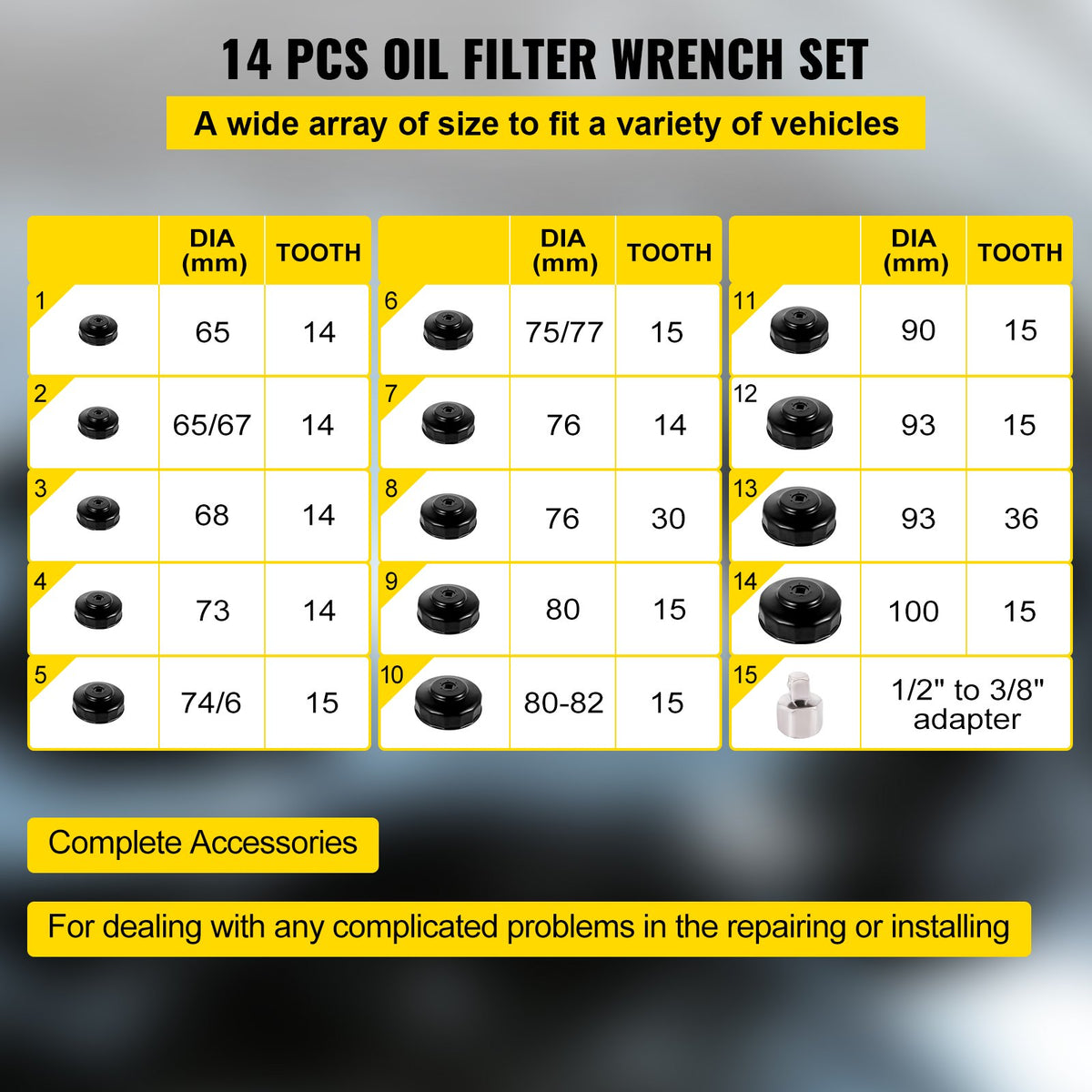 VEVOR Oil Filter Wrench End Cap Set - Select Your Configuration - JYLQQCXGJJT140069V0 - view 3