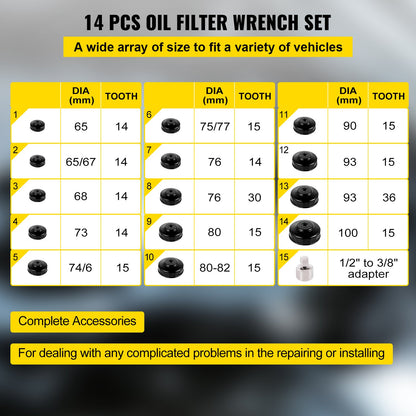 VEVOR Oil Filter Wrench End Cap Set - Select Your Configuration - JYLQQCXGJJT140069V0 - view 3