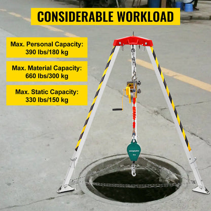 VEVOR Confined Space Rescue Tripod 1200lbs Winch with 8\' Legs Confined Space Kit 98\' Cable Rescue Tripod 32.8 Feet Fall Protection for Confined Space Rescue - JYSJJ2.45M1200B01V0 - view 2