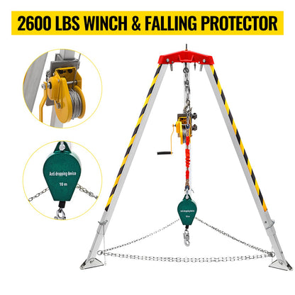 VEVOR Confined Space Tripod with 2600lbs Winch Confined Space Kit 8\' Legs and 98\' Cable Confined Space Rescue Tripod with 32.8\' Fall Protection for Confined Space Rescue - JYSJJ2.45M2600B01V0 - view 3