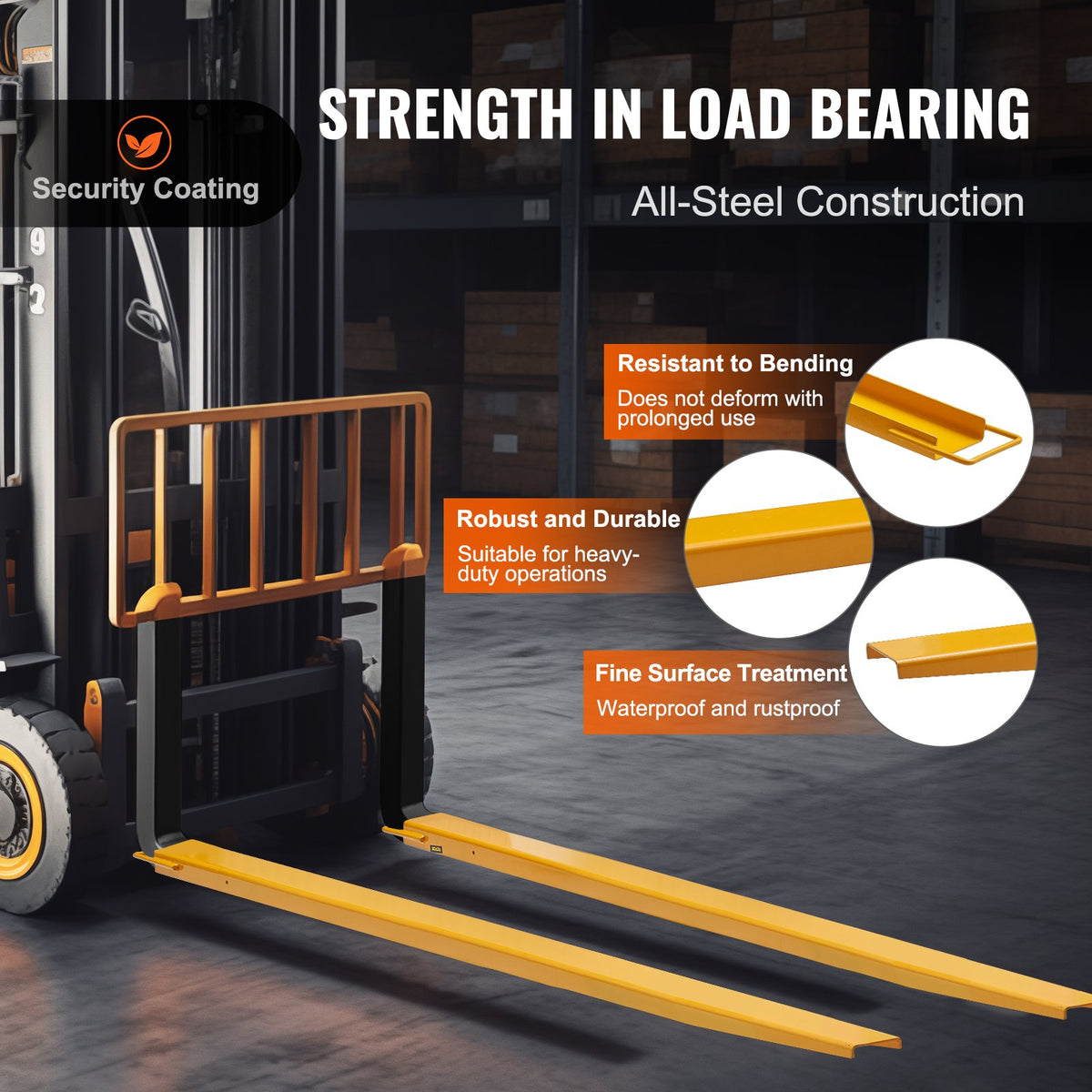 VEVOR Pallet Fork Extensions, 96" Length 6.5" Width, Heavy Duty Carbon Steel Fork Extensions for Forklifts, 1 Pair Forklift Extensions, Industrial Forklift Fork Attachments for - JZHCTYTS96INFKR8HV0 - view 3