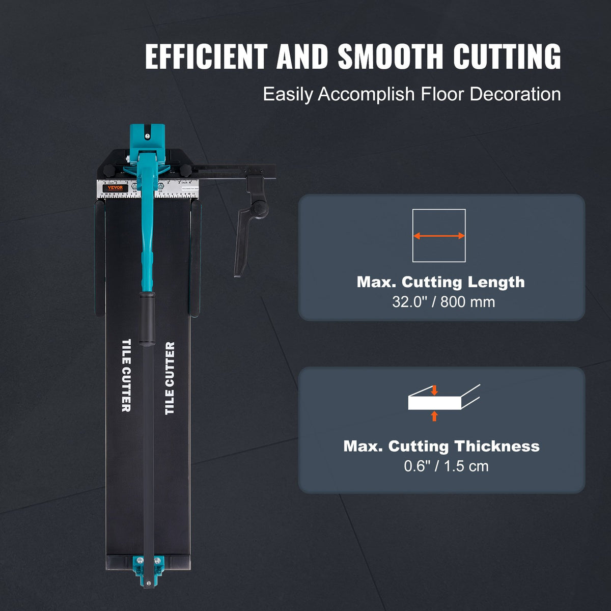VEVOR Manual Tile Cutter, 32 inch, Porcelain Ceramic Tile Cutter with Tungsten Carbide Cutting Wheel, Infrared Positioning, Anti-Skid Feet, Durable Rails for professional installers or beginners - KCZQGJMDDIY08LUW7V0 - view 2