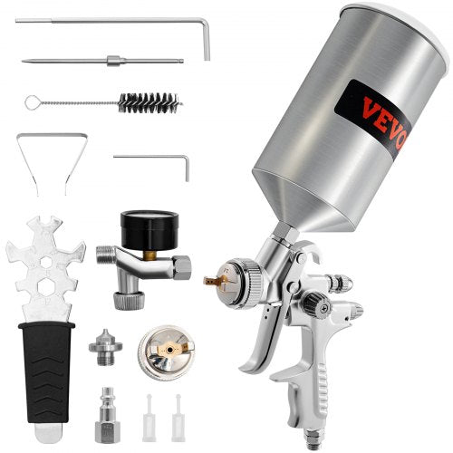 VEVOR HVLP Air Spray Gun, Professional Gravity Feed Sprayer Piant Automotive 1.3mm 1.7mm Stainless Nozzles 1000cc Copper Cup with MPS Adapter and Air Regulator for Primer, Clear & - KQPQPQ14MM18MJWU4V1 - view 1