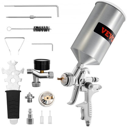 VEVOR HVLP Air Spray Gun, Professional Gravity Feed Sprayer Piant Automotive 1.3mm 1.7mm Stainless Nozzles 1000cc Copper Cup with MPS Adapter and Air Regulator for Primer, Clear & - KQPQPQ14MM18MJWU4V1 - view 1