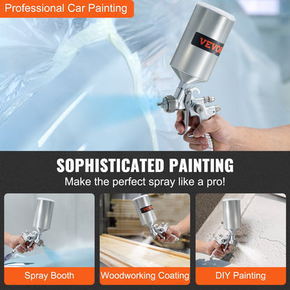 VEVOR HVLP Air Spray Gun, Professional Gravity Feed Sprayer Piant Automotive 1.3mm 1.7mm Stainless Nozzles 1000cc Copper Cup with MPS Adapter and Air Regulator for Primer, Clear & - KQPQPQ14MM18MJWU4V1 - view 3