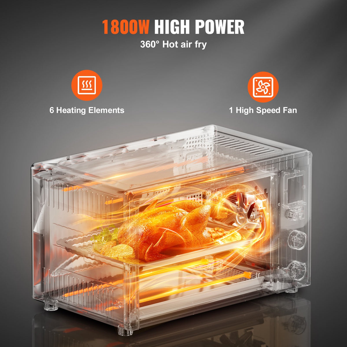 Cutaway diagram showing hot air circulation in VEVOR 29.59 QT convection oven