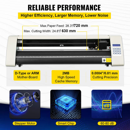 VEVOR Vinyl Cutter Machine, 28 Inch Paper Feed Cutting Plotter Bundle, Adjustable Force & Speed Vinyl Printer, LCD Display Windows Compatible Sign Making kit with Signmaster, Sturdy Stand, 3Blades, Wh - KZJ720MMSJBS00001V1 - view 3