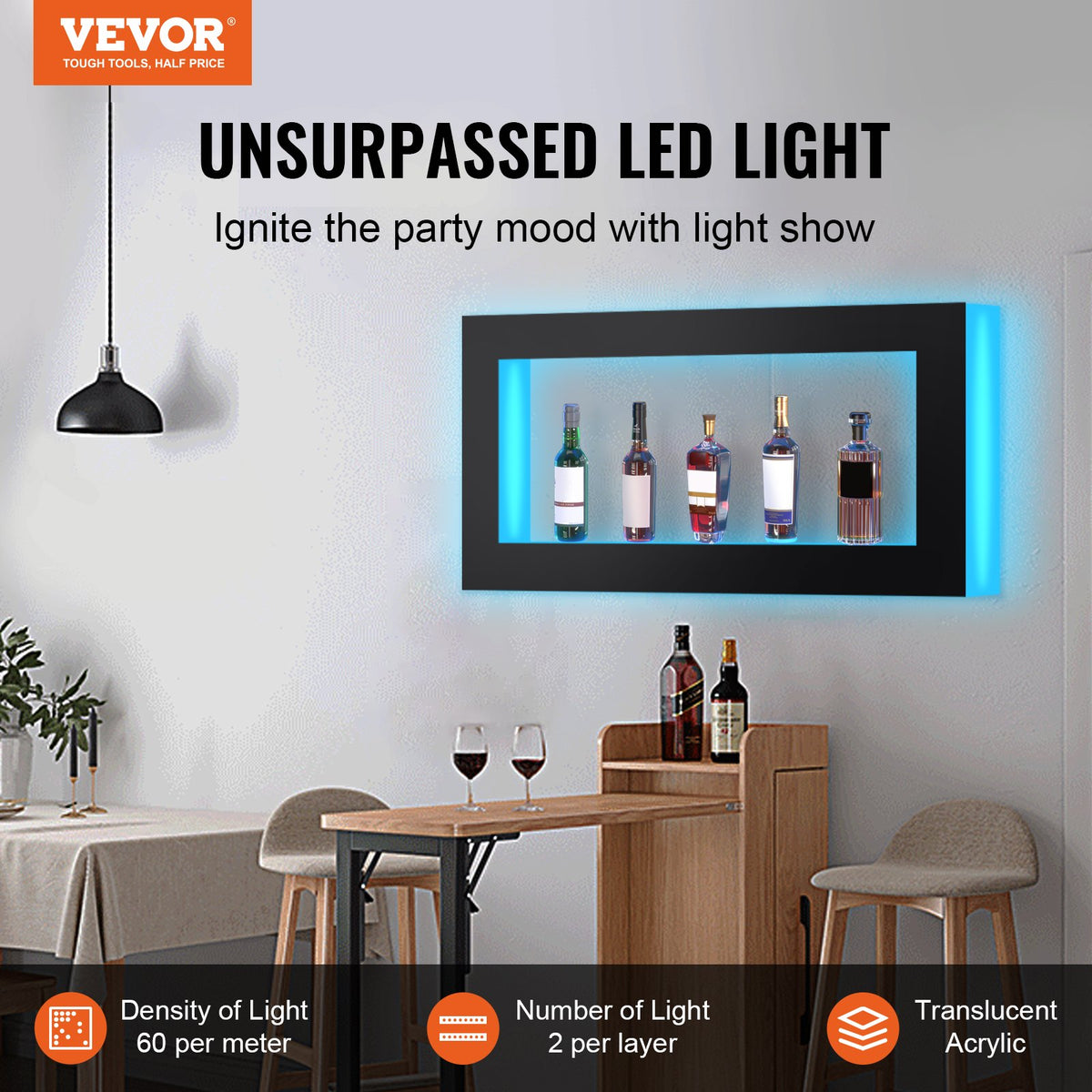 VEVOR Liquor Bottle Display Shelf - Select Your Configuration - KZXBGLED248RFXCBHV1 - view 2