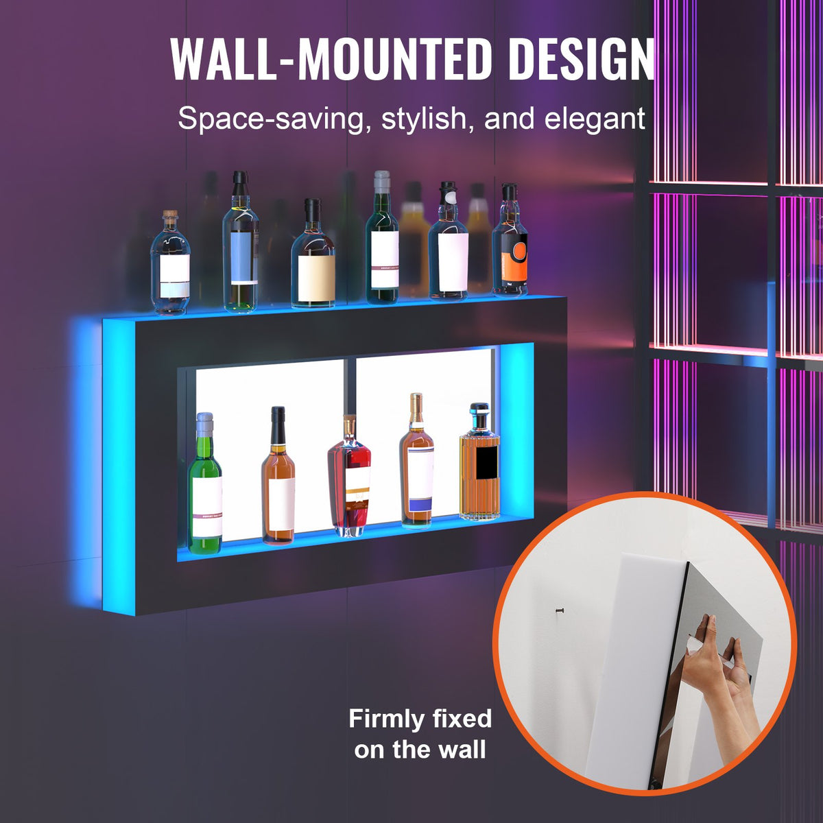 VEVOR Liquor Bottle Display Shelf - Select Your Configuration - KZXBGLED248RFXCBHV1 - view 3