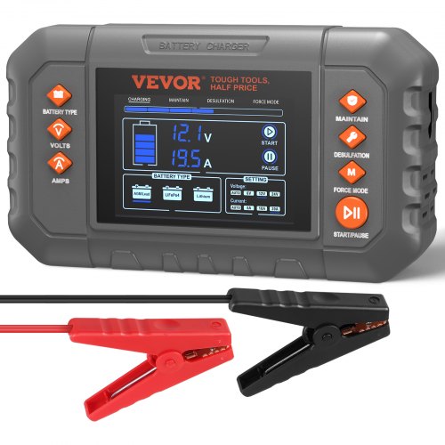VEVOR Smart Battery Charger, 20-Amp, Lithium LiFePO4 Lead-Acid (AGM / Gel / SLA) Car Battery Charger with LCD Display, Trickle Charger Maintainer Desulfator for Boat Motorcycle - LDQ61224V20A12SLSV5 - view 1