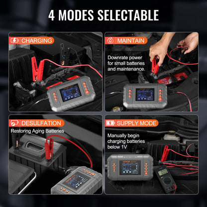 VEVOR Smart Battery Charger, 35-Amp, Lithium LiFePO4 Lead-Acid (AGM / Gel / SLA) Car Battery Charger with LCD Display, Trickle Charger Maintainer Desulfator for Boat Motorcycle