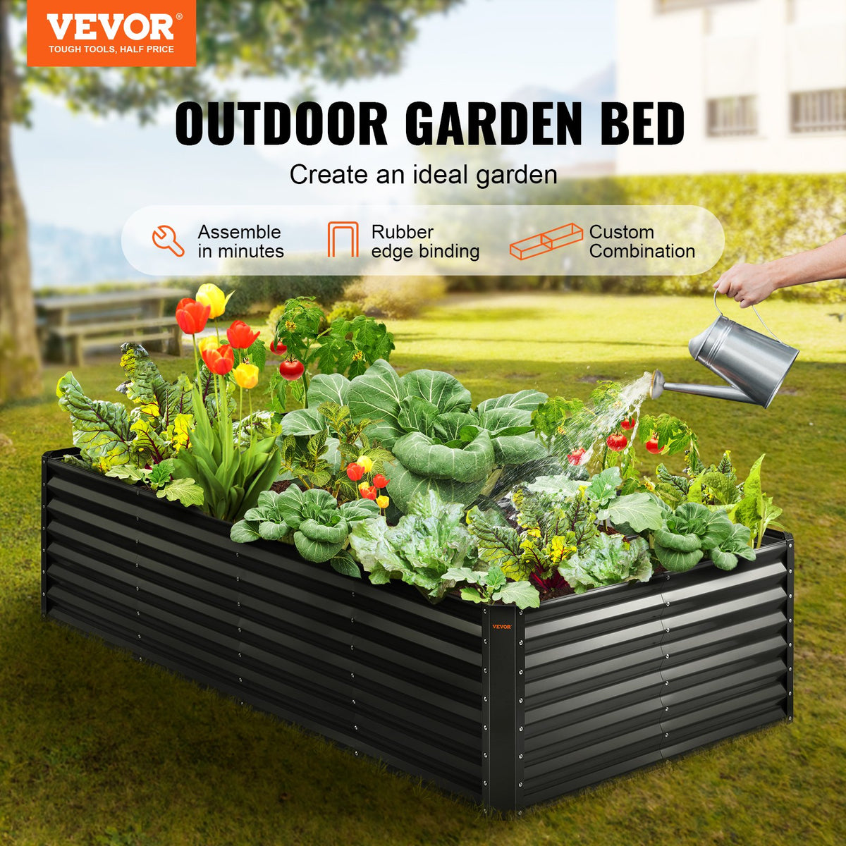 VEVOR Raised Garden Bed, 8 x 4 x 2 ft Galvanized Metal Planter Box, Outdoor Planting Boxes with Open Base, for Growing Flowers/Vegetables/Herbs in Backyard/Garden/Patio/Balcony, - LDSJSZZCTSH94I35EV0 - view 2