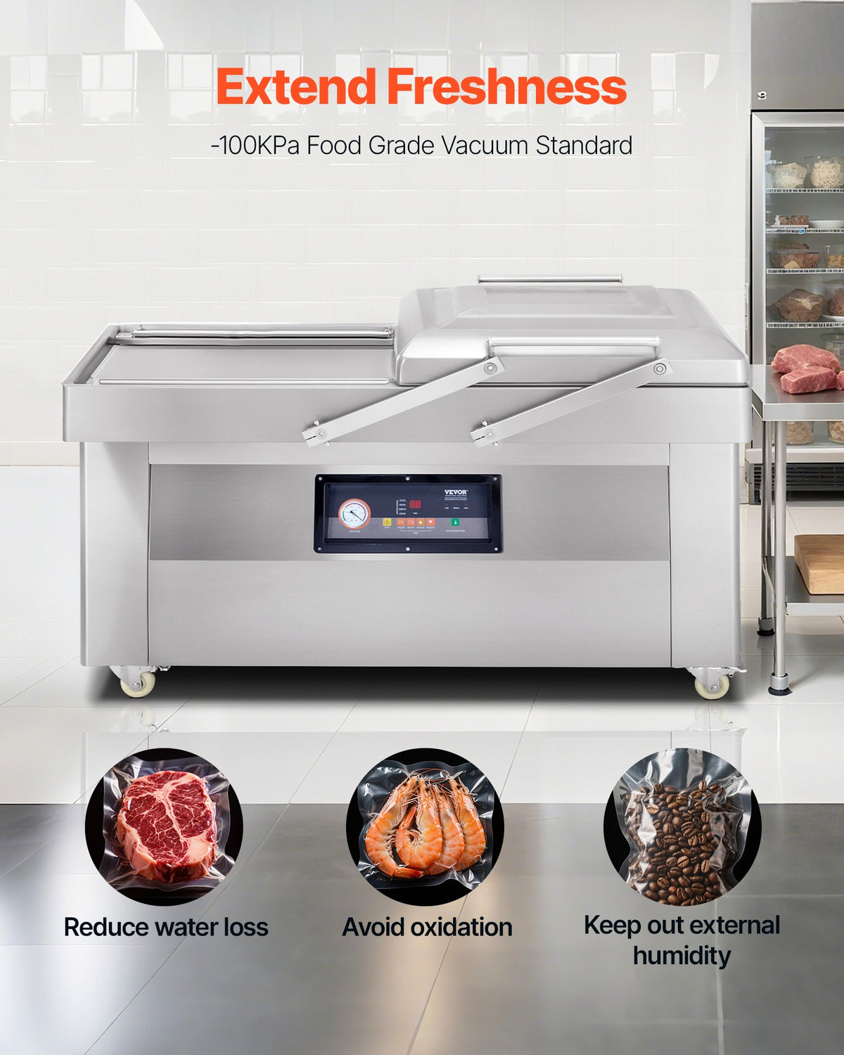 VEVOR DZ-600-2S-V1 Floor-Standing Chamber Vacuum Sealer, 1.2KW Sealing Power - LDSQSZKFKJ20YWR8WV1 - view 2
