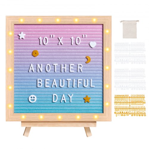VEVOR Gradient Felt Letter Board, 10"x10" Felt Message Board, Changeable Sign Boards with 510 Letters, Stand, and Built-in LED Lights, Baby Announcement Sign for Home Classroom Office Decor Wedding - LEDMZLYB10X1DN9I9V9 - view 1