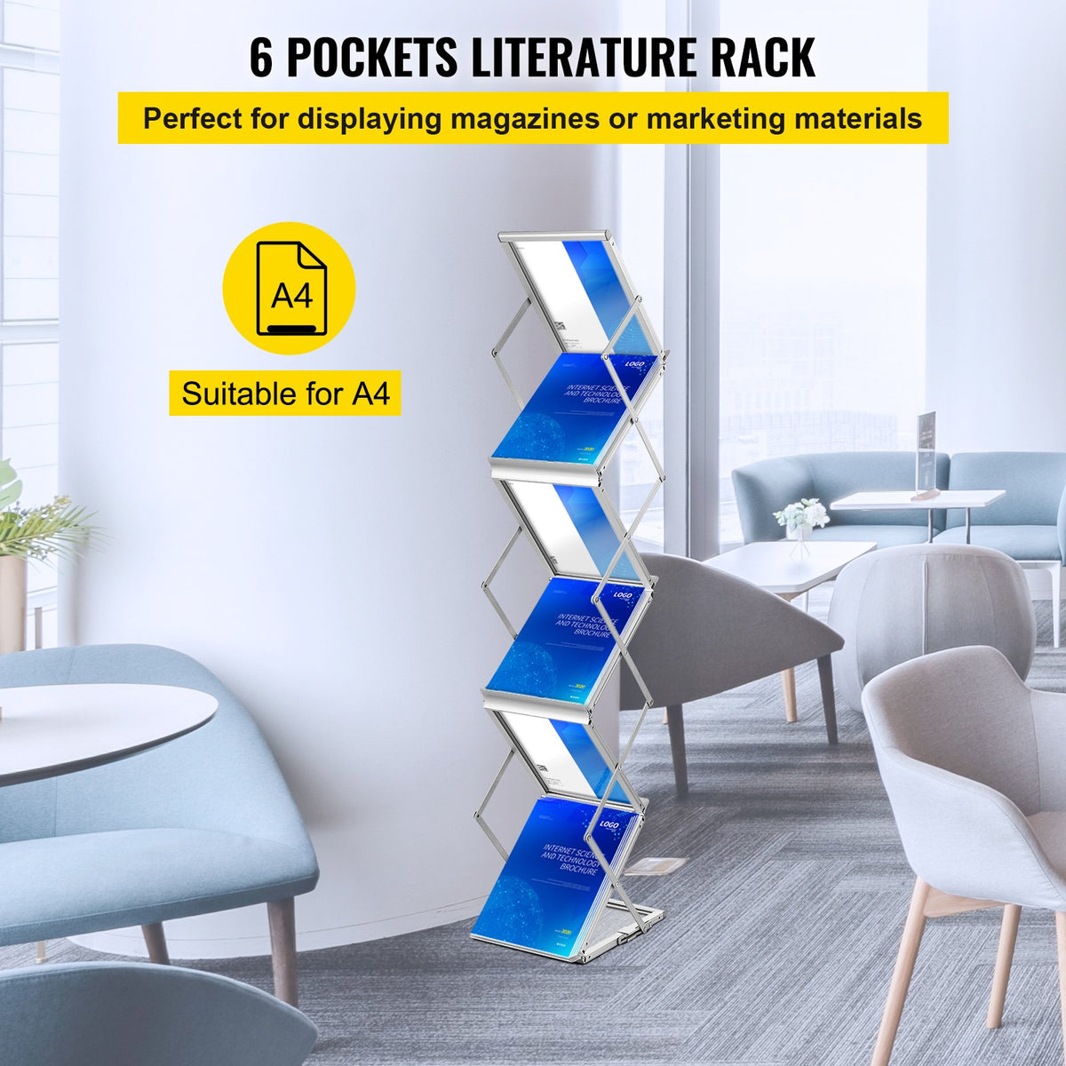 VEVOR Foldable Magazine Display Rack, 6 Pockets Pop-Up Brochure Display Stand, Double-Sided Display Catalog Literature Holder Stand, Portable with Carrying Bag for Office Trade - LHJJCZDSSM6A4NJPRV0 - view 2