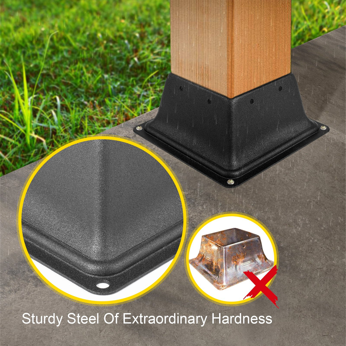 VEVOR Deck Post Base 5 PCS Post Base Skirt 4x4\" (Actual 3.38x3.38\") Post Support Flange 2.5LBS Deck Post Skirt Black Powder-Coated Decking Post Base with Thick Steel for Deck - LJJDZMZDZHS5PCS01V0 - view 2