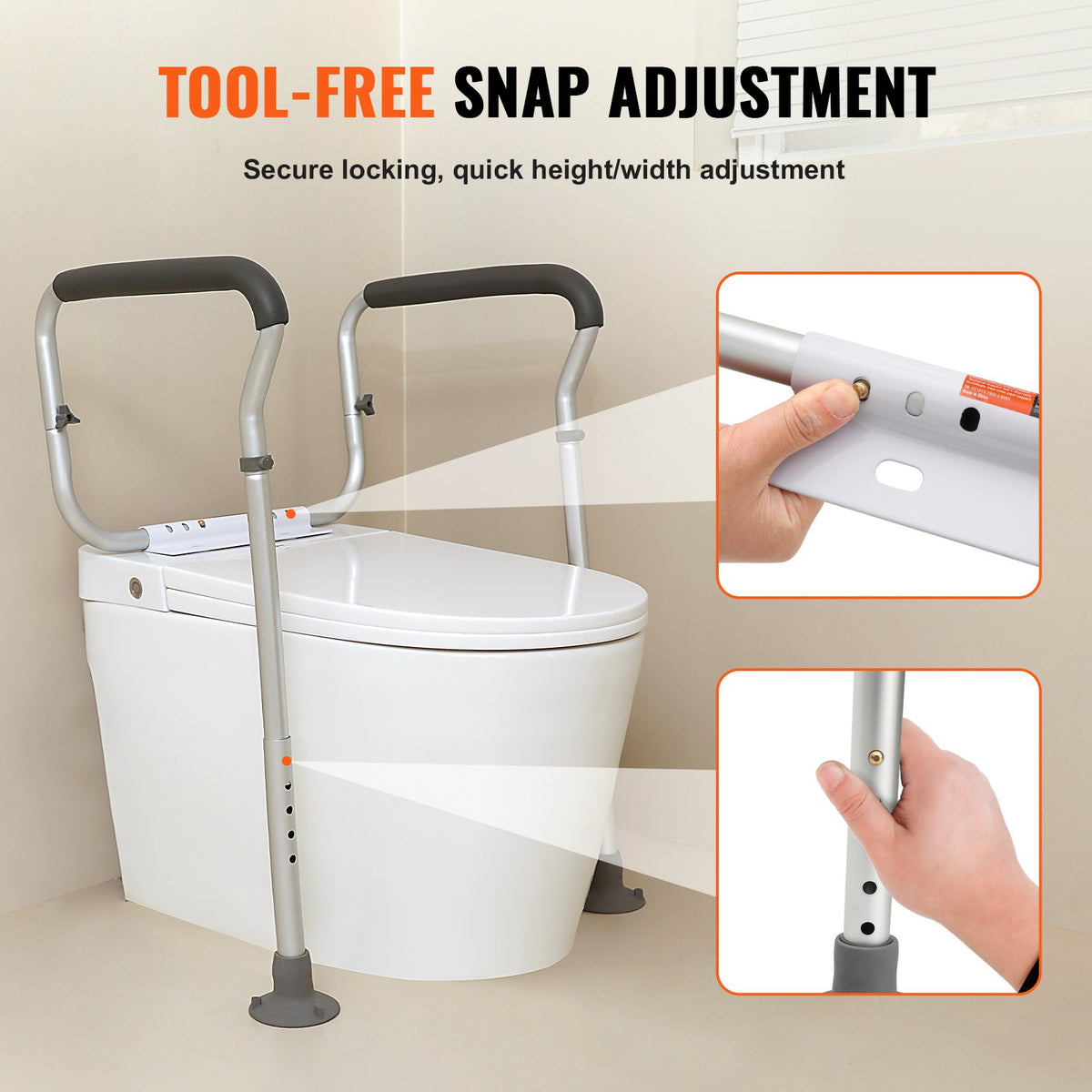 VEVOR Toilet Safety Rail, Bathroom Toilet Seat Frame, Adjustable Width & Height Fit Most Toilets, Supports 300lbs, Toilet Handles Grab Bars with Padded Armrests for Handicap, - LJLDSAQLG300LXDX1V0 - view 3