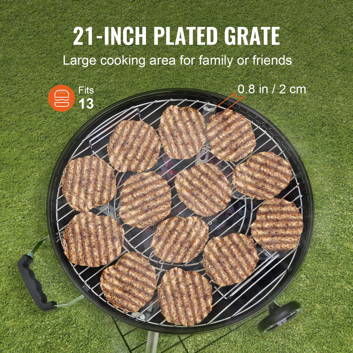 VEVOR 21 Inch Cooking Grate for 21 inch Kettle Grill, Round Replacement Charcoal Grates, Iron Gas Grill Replacement Parts for Outdoor Cooking, Barbecue Camping, Picnic, Patio and Backyard, Silver - LPCFLKETTLE221DIHV0 - view 3