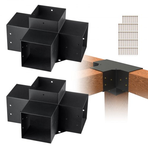 VEVOR Pergola Bracket Kit 6''x6''(Inner Size 5.6x5.6), 2pcs 4-Way Heavy Duty Corner Bracket Woodworks DIY Post Base Kit, Easy Installation Wooden Beams for Gazebos, Patio - LPJJST2PCS6X19RDFV0 - view 1
