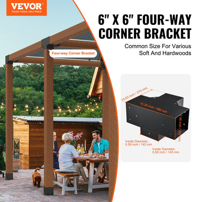 VEVOR Pergola Bracket Kit 6''x6''(Inner Size 5.6x5.6), 2pcs 4-Way Heavy Duty Corner Bracket Woodworks DIY Post Base Kit, Easy Installation Wooden Beams for Gazebos, Patio - LPJJST2PCS6X19RDFV0 - view 2