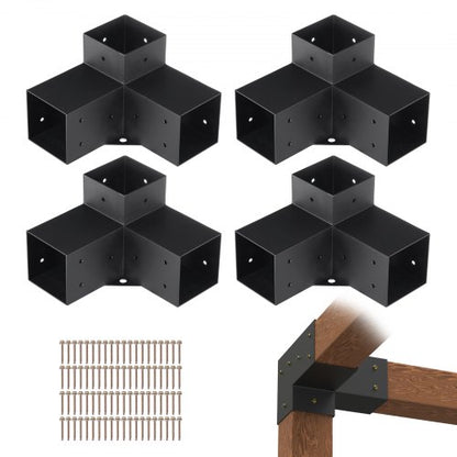 VEVOR Pergola Bracket Kit 4''x4''(Inner Size 3.6x3.6), 4pcs 3-Way Heavy Duty Corner Bracket Woodworks DIY Post Base Kit, Easy Installation Wooden Beams for Gazebos, Patio - LPJJST4PCS4X7SP6AV0 - view 1