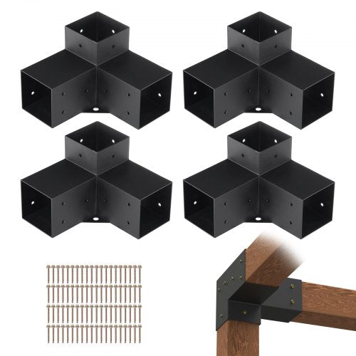 VEVOR Pergola Bracket Kit 4''x4''(Inner Size 3.6x3.6), 4pcs 3-Way Heavy Duty Corner Bracket Woodworks DIY Post Base Kit, Easy Installation Wooden Beams for Gazebos, Patio - LPJJST4PCS4X7SP6AV0 - view 1