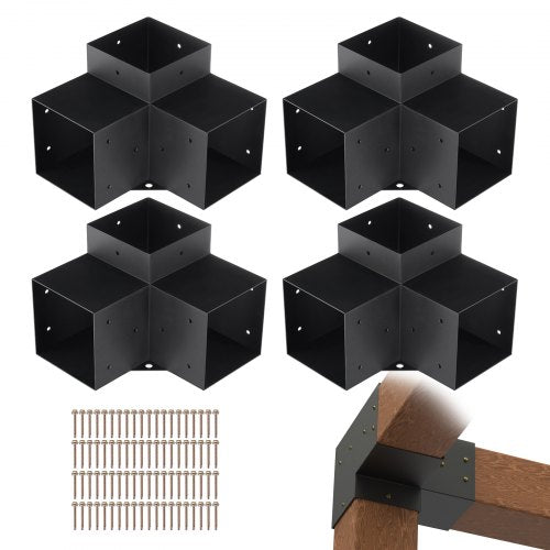 VEVOR Pergola Bracket Kit 6''x6''(Inner Size 5.6x5.6), 4pcs 3-Way Heavy Duty Corner Bracket Woodworks DIY Post Base Kit, Easy Installation Wooden Beams for Gazebos, Patio - LPJJST4PCS6XOAPMSV0 - view 1