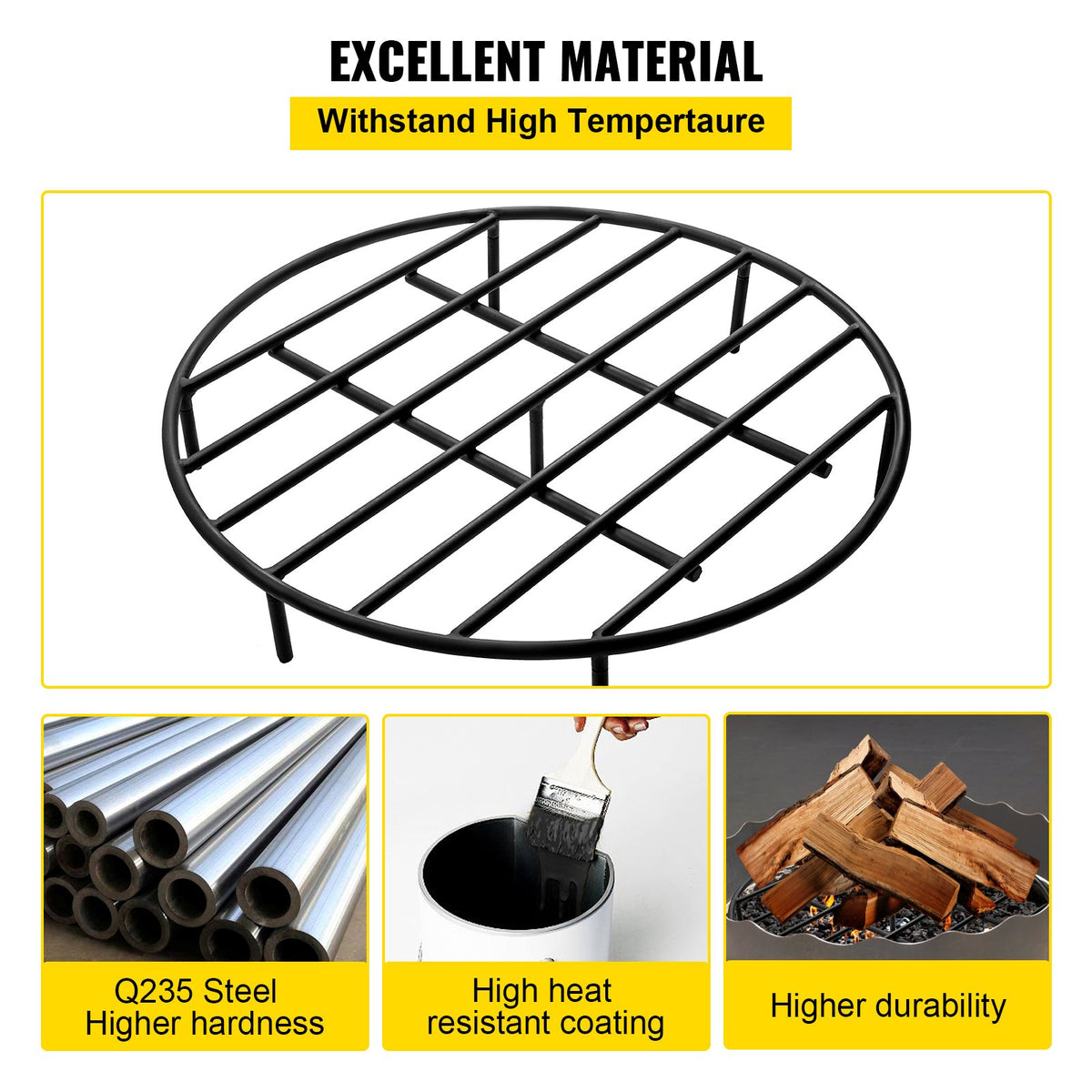 VEVOR Fire Pit Grate, Heavy Duty Iron Round Firewood Grate, Round Wood Fire Pit Grate 24", Firepit Grate with Black Paint, Fire Grate with 7 Removable Round Legs for Burning - LPYCYXYGDDJ24OH0GV0 - view 3