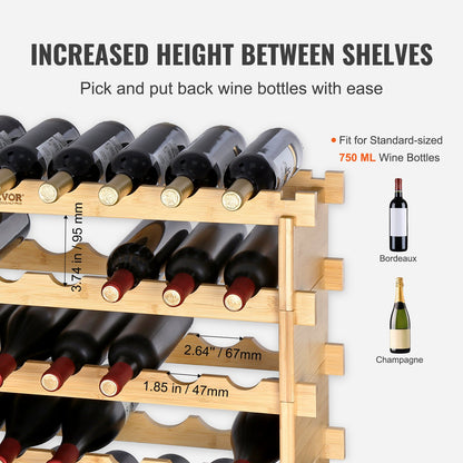 VEVOR 72 Bottle Stackable Modular Wine Rack, 8-Tier Solid Bamboo Wood Storage Racks, Floor Freestanding Wines Holder Display Shelf, Wobble-Free Shelves for Kitchen, Bar, and Cellar (Natural Color) - LSJJZZCPKD872TTK7V0 - view 3