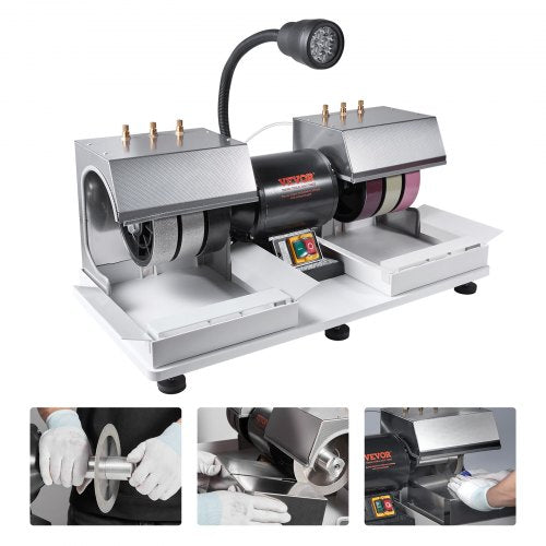 VEVOR Cabbing Machine, 6" 1/4HP 1800rpm Efficient, Lapidary Rock Grinder Polisher With Lamp & Water Pump, Gem Faceting Machine, Rock Grinding Machine for Gem Jade Stone, Create Cabochons for Necklaces - LSPGJGJGSLGSZGZTPV1 - view 1
