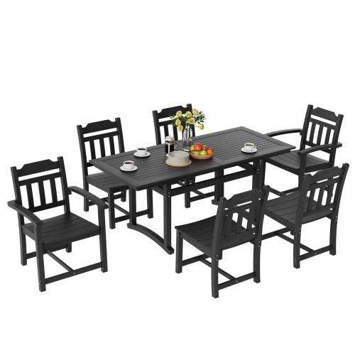 VEVOR 7 Pieces Patio Dining Set, Outdoor Rectangle Furniture Table and Chairs Set, All Weather Garden Furniture Table Sets, HIPS Patio Conversation Set, For Lawn, Deck, Backyard, Poolside, Black - LTCZYHSSL6SMJ7ZWOV0 - view 1