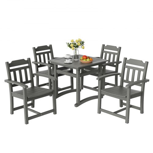 VEVOR 5 Pieces Patio Dining Set, Outdoor Square Furniture Table and Chairs, All Weather Garden Furniture Table Sets, HIPS Small Patio Conversation Set, For Lawn, Deck, Backyard, Poolside, Light Gray - LTCZYQHSSL4S5YFPUV0 - view 1