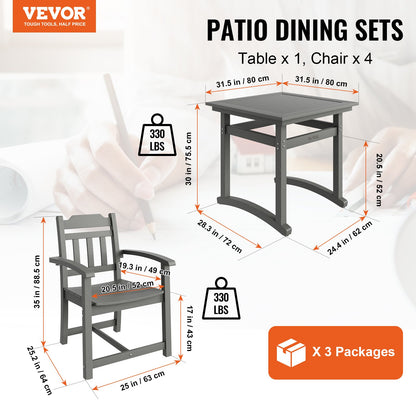 VEVOR 5 Pieces Patio Dining Set, Outdoor Square Furniture Table and Chairs, All Weather Garden Furniture Table Sets, HIPS Small Patio Conversation Set, For Lawn, Deck, Backyard, Poolside, Light Gray - LTCZYQHSSL4S5YFPUV0 - view 2