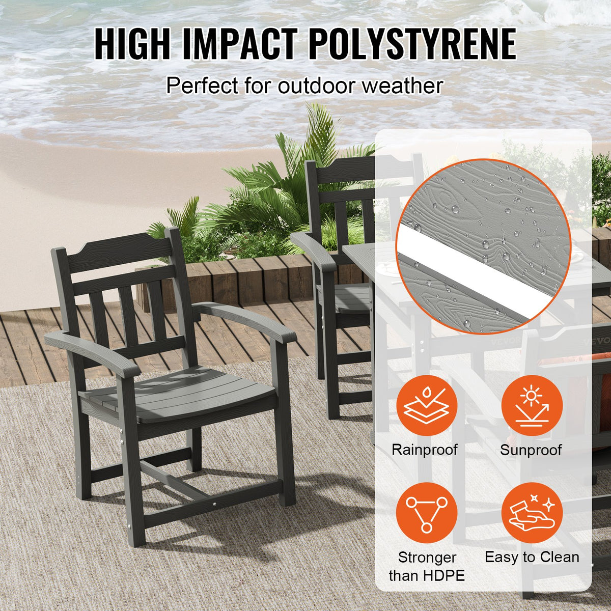 VEVOR 5 Pieces Patio Dining Set, Outdoor Square Furniture Table and Chairs, All Weather Garden Furniture Table Sets, HIPS Small Patio Conversation Set, For Lawn, Deck, Backyard, Poolside, Light Gray - LTCZYQHSSL4S5YFPUV0 - view 3