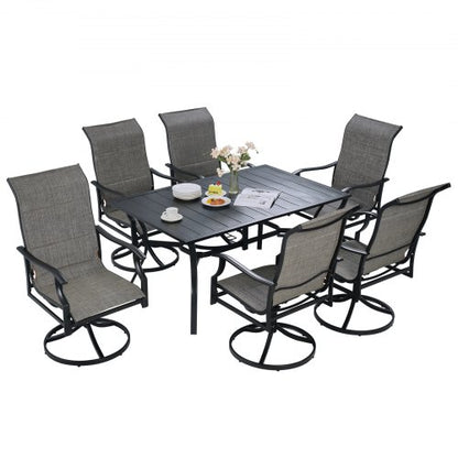 VEVOR 7 Pieces Patio Dining Set, Outdoor Furniture Table and Swivel Chairs Set, All Weather Garden Furniture Table Sets, Iron Patio Conversation Set with Umbrella Hole, For Lawn, Deck, Backyard, Black - LTCZYWDXG6ZYHV6AQV0 - view 1