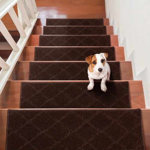 VEVOR Stair Treads, Stairs Carpet Non Slip 9" x 28", Indoor Stair Runner for Wooden Steps, Anti Slip Carpet Soft Edging Stair Rugs Mats for Kids Elders and Dogs, 15 pcs, Brown - LTFHDCSTPE2899XOUV0 - view 1